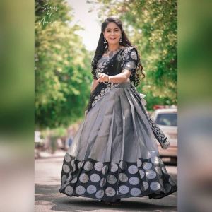 Half Saree Now In Trend pure qaulity with awasome colour heavy Kanchipuram silk Lehenga blouse along with cutwork Duppta unstitched dress materials !!