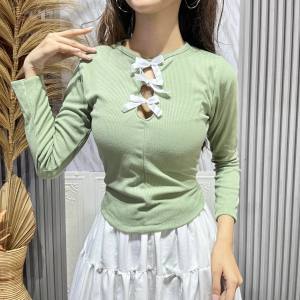 SHINE FASHION - ZIVALI ZEE TOP / RIBBON COQUETTE KOREAN KNIT / BAJU RAJUT WANITA LENGAN PANJANG -PN