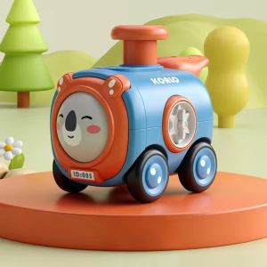 Press Pull Back Inertial Toy Car Small Train Toy with Whistle Shock-Resistant Small Train Children Cartoon Car Press Face-Changing Small Train Press Scooter