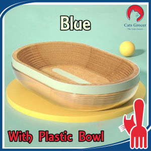 Cats Grocer Oval Size Cat Scratcher With Plastic Bowl Can Float On Water Stronger Foundation 50cm Mangkok Kucing Tahan Lama
