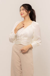 RIMINI - Blus Wanita Crop Lengan Panjang Crinkle Ribbon Size XS-XL - Endzela Top 525270-1
