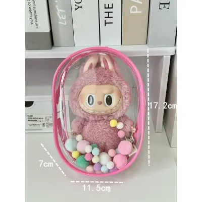 [SG Ready Stock]NS Labubu PVC Protective Bag Keychain Bags Thickened Doll Bag Double Zipper Labubu Doll Bags Transparent PVC Portable Organizer Box