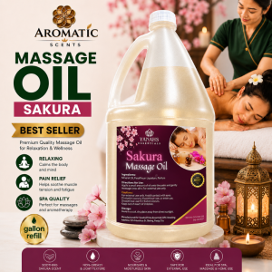 Sakura Cherry Blossom Scented Relaxing Massage Oil Gallon – Refreshing Spa-Grade Massage Oil for Sore Muscle Relief & Full-Body Relaxation