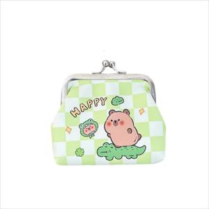 Small Storage Bag Cartoon Capybara Pouch Purse with Kiss Lock PU Leather Wallet Change Bag for Girl