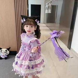 LI2023 New Girls Kuromi Sweater Lolita Princess Dress Two-Piece Set Baby Autumn and Winter Padded Dress