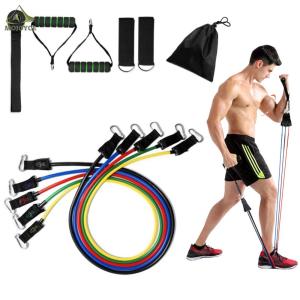 150 LBS Resistance Band Set 11PCS Muscle Training Belt Removable Elastic Band for Pilates Push Ups and Muscle Training