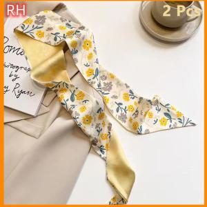 🔥🔥🔥ranghe 2 5ชิ้นตกแต่งมัลติฟังก์ชั่นเรโทรสีเหลืองผ้าพันคอผ้าไหมขนาดเล็กผ้าพันคออารมณ์ริบบิ้นยาวที่คาดผมโบว์เครื่องประดับผม