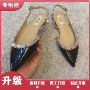 Hot Sale 2022 Spring Summer Rivets Pointed Toe Buckle Flat Shoes Baotou Heel Genuine Leather Orange Sandals Slippers Women Outdoor Wear