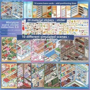 MUSASI Large Size 3D Scenery Stickers Cute PET Shop Scene Sticker  10 Scenes 33 Sheets Stacking Sticker Book Holiday Gifts