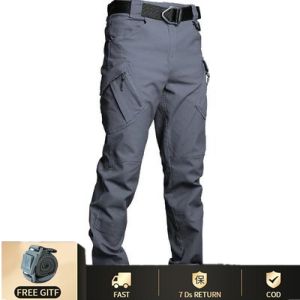 Fuguiniao IX7 IX9 100% Cotton Stretch Fabric Multi-function City Tactical Sports Pants Mens Cargo Pants Mens Casual Multi-pocket Pants S-6XL（Free Belt）