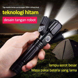 LED Senter Zoom Ultra-terang Silau Daya Tinggi Telescopic Zoom Senter Isi Ulang Tiga Kepala Berkemah Tahan Air Senter Portabel Lampu Sepeda