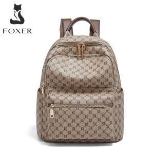 FOXER PVC Printing Leather Backpack for Women Womens Fashion Backpack with Adjustable Shoulder Strap Ladies Travel Rucksack