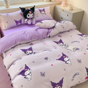 Dansunreve Sanrio Kuromi 4in1 Bed Sheet Quilt Cover Washable Comfortable Cinnamoroll Pochacco Kitty Bedding Sets suit gift for Kid