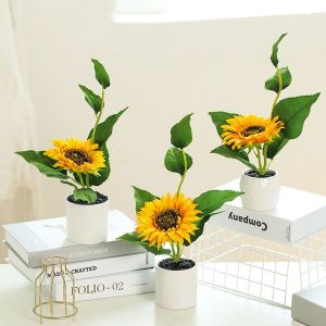 LIGTH 30cm Artificial Sunflower with Pot Beautiful Simulation Flower Floral Decoration Mini Artificial Plants Wedding Bouquet