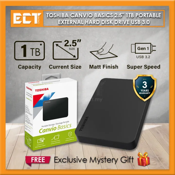Toshiba Canvio Basics 2.5" 1TB / 2TB / 4TB Portable External Hard Disk Drive USB 3.0 - Black