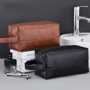 ERYRG Waterproof Men Wash Toiletry Bag Large Capacity Multi Pocket PU Makeup Pouch Simple Zipper Business Cosmetic Bag Men