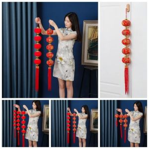 MUNCHX Vải nhung Dây đèn lồng Trung Quốc Đỏ Họa tiết in Dây đèn lồng cưới Quà tặng Hình tròn Đồ trang trí đèn lồng treo Tết Nguyên Đán