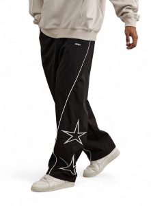 Sogaoul Celana Parasut Sablon Bintang - Baggy Pants Streetwear Pria Wanita - Loose Pants Parachute Star Print Black