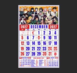 2027 Personalized Calendar A3 or Long Bond Paper 6 Pages or 12 Pages Customized Design Blue and Red Font Send Your Picture Text for Unique Gift Full-Colored Vibrant Colors Ideal for Family Pictures Business Ads Company Giveaways
