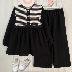 One Set Tunik Anak Perempuan Motif Salur usia 3 -12 Tahun