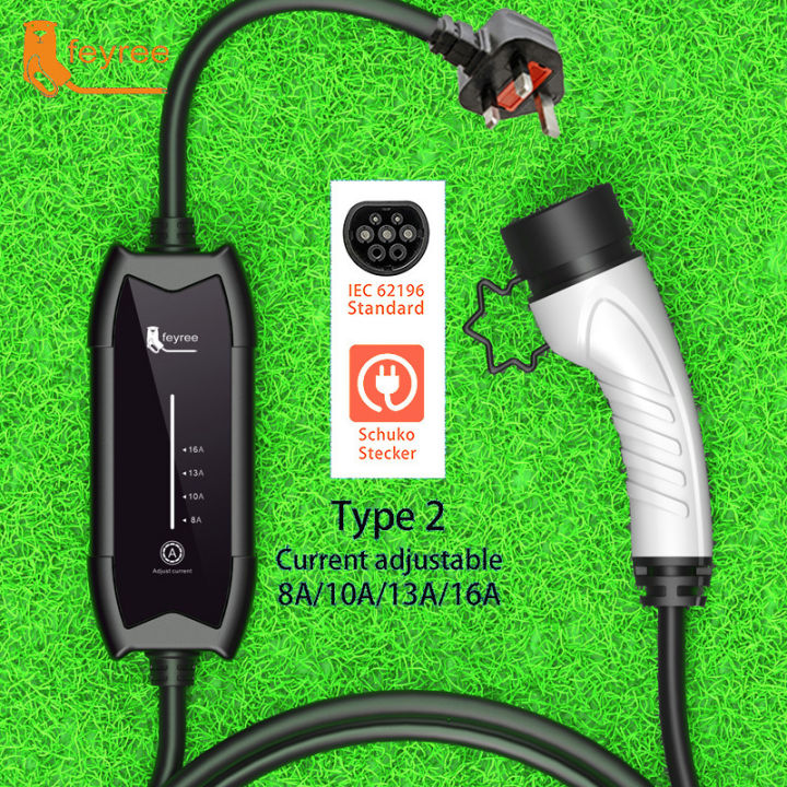 feyree Portable EV Charger Type2 UK 3Pin Plug EVSE Charging EV Car