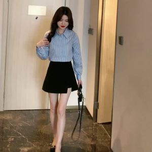 AMMIN เสื้อเบลาส์แฟชั่นคอปกแบบเรียบง่ายสำหรับฤดูใบไม้ผลิเสื้อสตรีผ้าฝ้ายผู้หญิงเสื้อเบลาส์กระดุมแถวเดียวหรูหราสง่างาม