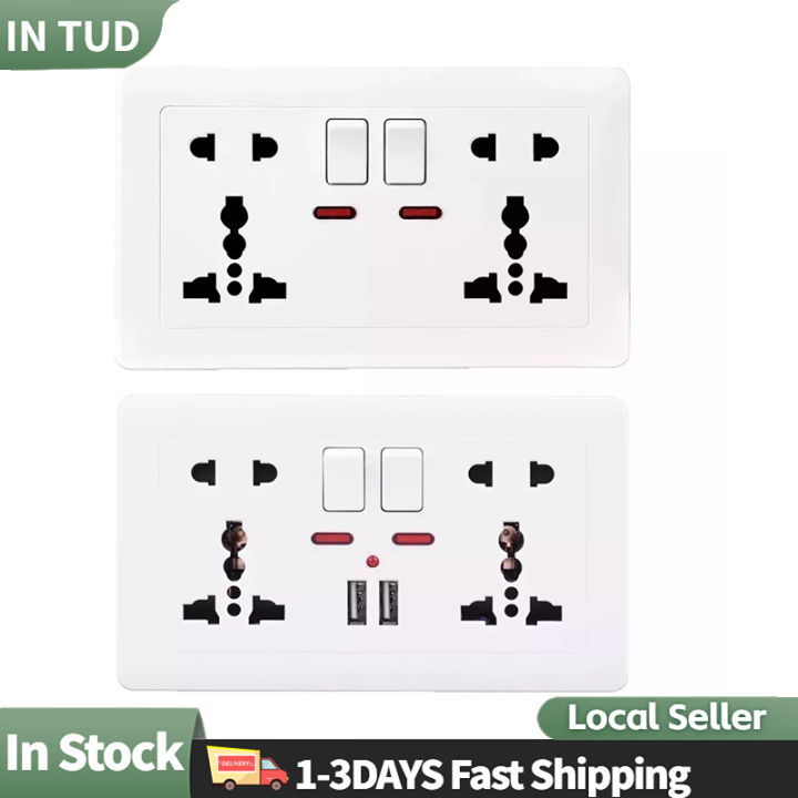 Universal Wall Socket With LED Light Switch 146 Type Dual 5 Holes