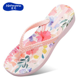 Hotmarzz Hotmarzz   Womens pink wedge flip-flops high-heeled slippers non-slip suitable for outdoor wear beach shoes for summer