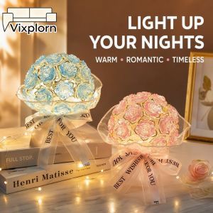 Vixplorn Diy Eternal Rose Flower Night Light Handmade Warm Glow Lamp Desk Decor Gift For Valentine Mother Day Birthday