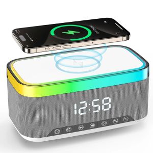 New Creative Desktop Blue Tooth Speaker with 15W Wireless Charger Bedside Night Light Alarm LED Clock MP3 Music Player Soundbox