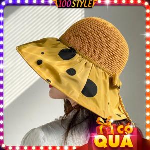 Nón Vành Rộng Chấm Bi Chống Nắng UV Kiểu Cói - 100style