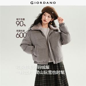 Giordano Women Detachable fur collar puffer down jacket Free Shipping 18376007