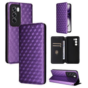 Reno12 Leather Flip 360° Casing For OPPO Reno 12 Pro Reno12 12Pro Reno12pro 5G 2024 Phone Case Card Slot Wallet Stand Holder Soft TPU Edge Shockproof Bumper Grid Pattern Back Cover
