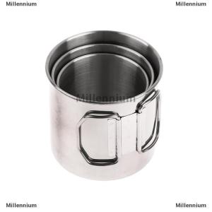 [COD] Millennium 1Pc Stainless Steel Folding Handle Cup Portable Carabiner Cup Outdoor Camping Cups for Home Outdoor Camping Accessories