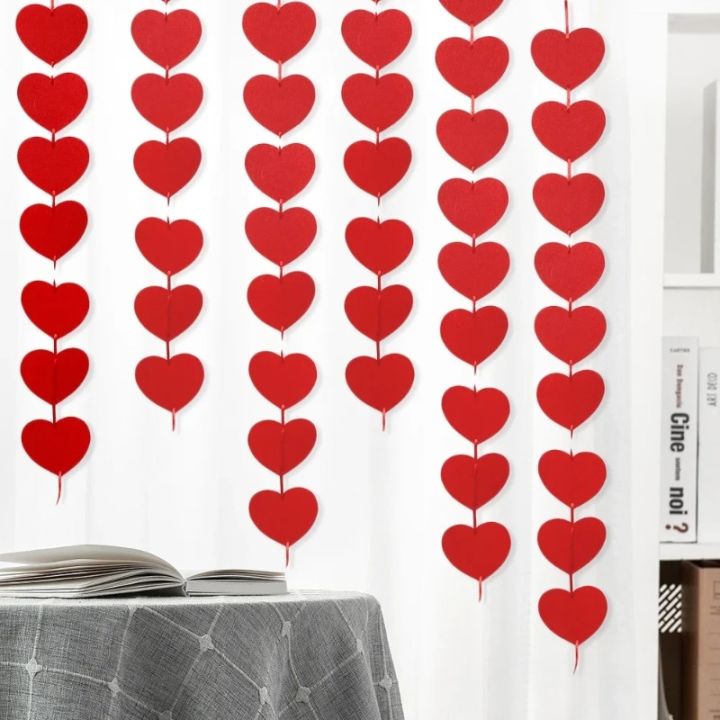 16pcs/set Red Hearts Garland DIY Valentines Day Hanging String