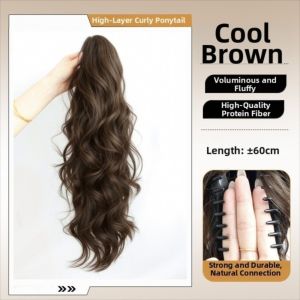 NOBLE YOU Synthetic Big Waves Claw Clip Ponytail Wig Elegant with Grab Clip Pony Tail Hair Piece Hair Accessories Hair Extensions Long Curly Layered Ponytail for Women