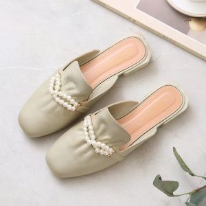 Wolf.id SPT-41 Sepatu Sandal Selop Wanita Slip On PVC Model Mutiara Korea Flat Shoes Cewek BISA COD