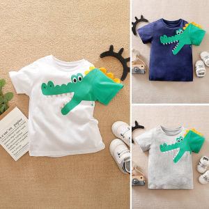 Kid Toddler Baby Tops 100% Cotton Short Sleeve White Crocodile Print T-shirt Tops for 1-7years Kid Toddler Boys