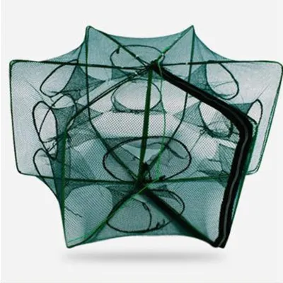 Folding Fishing Trap 6/8/10 Holes Porous Fish Cage Net Auto-Foldable Strengthened Polygonal Shrimp Cage Crab Catch Tool