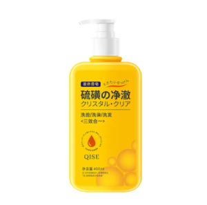 QISE Sulfur shampoo bath and face wash three in one anti-mite and anti-acne oil control facial cleanser shower gel shampoo genuine sulfur anti-mite liquid soap anti-mite and anti-itching shower gel 500ml