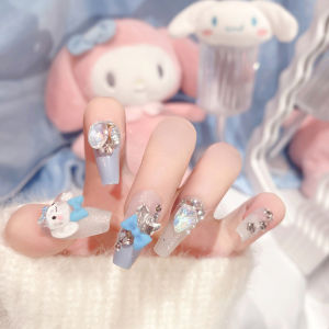ZEEMIN 24Pcs Sanrio Blue Cinnamoroll Fake Nails Cute Anime Cartoon Kuromi My Melody press on False nails Fashion Nail Patches for Girls
