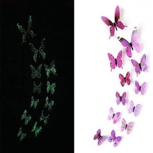 12/24ชิ้นสติ๊กเกอร์ติดผนังผีเสื้อเรืองแสง3D สำหรับบ้านห้องนอนเด็กห้องรับแขกตู้เย็นสติกเกอร์ติดผนังเรืองแสงในที่มืดวอลเปเปอร์ตกแต่ง