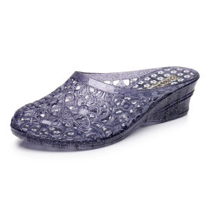 [Free Shipping] Womens Wedge Heel Closed-Toe Slippers Non-Slip Fashionable Summer New Style Thick-Soled Closed-Toe Half-Slippers for Mothers