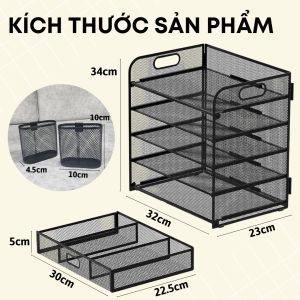Dụng Cụ Khay Kệ Đựng Sách Tài Liệu Khung Sắt Nguyên Khối Để Bàn 3 Tầng Đa Năng