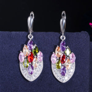 SEQUITO New Popular Women Jewelry Silver Color Pave Setting Colourful AAA CZ Zirconia Stone High Quality Evening Party Long Drop Earrings SE730