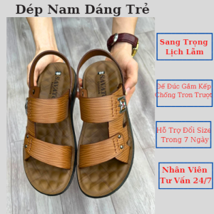 Dép Da Nam Cao Cấp Có Quai HậuDép Nam Da Bò Hai Quai Ngang Đế Cao Su Đúc Nguyên Khối Gầm Kếp Siêu Bền