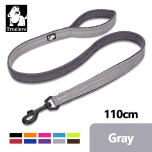 (Gray) TRUELOVE 110CM Reflective Dog Leash Mesh Padded Outdoor Training Pet Dog Nylon Leash Outside for Small Large Dog Safety Training