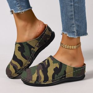 Free Shipping WomenS Plus-Size Autumn New Thick-Soled Slip-On Printed Closed-Toe Mules