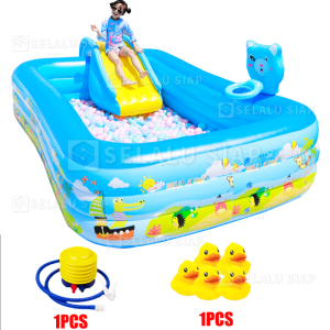 Kolam Renang Karet Anak Dewasa Keluarga 3 Rings Jumbo Besar Mandi Bola Murah Inflatable Swimming Pool For Kids / Kolam Renang Anak / Kolam Renang Karet / Luar Ruangan 305cm/260cm/200cm kolam renang anak jumbo petak karet bahan tebal 2.1M kolamrenang anak