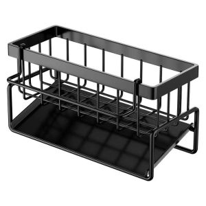 Drain Rack Multifunction Punching-free Sink Caddy with Removable Drip Tray Kitchen Sink Sponge Holder with Self-draining Tray Hanging Sink Caddy Organizer Rack Sponge Holder for Kitchen Sink